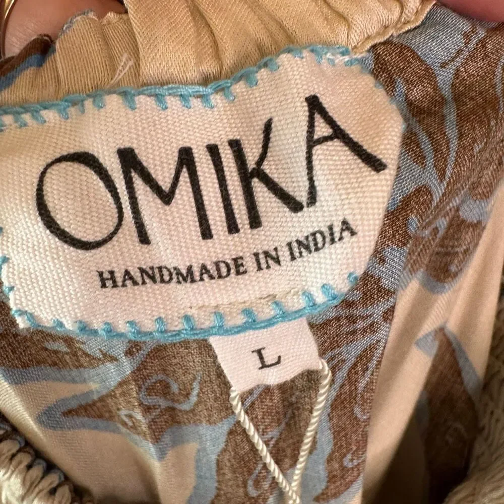 NEW Omika Lana Maxi Dress Women Large Ivory Brown Floral Print Smocked Crossback